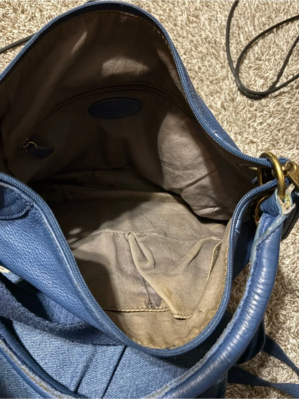 Fossil Blue Pebbled Leather Hobo with Front Zips